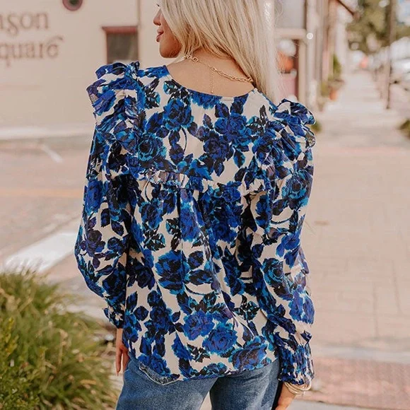 OLIVACEOUS ENGLISH ROSE GARDEN RUFFLE TOP - Picture 6 of 6